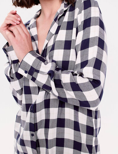 Chemise &agrave; carreaux fils m&eacute;tallis&eacute;s bleu femme