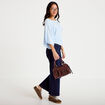 Pull ample manches courtes col rond bleu ciel femme