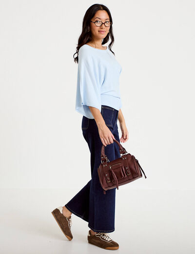 Pull ample manches courtes col rond bleu ciel femme