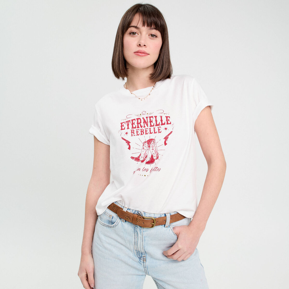 T-shirt manches courtes blanc femme