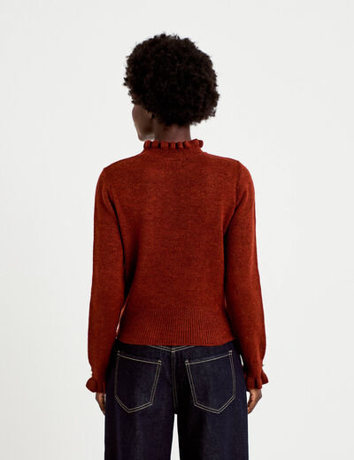 Pull ajust&eacute; col montant manches longues marron cognac femme