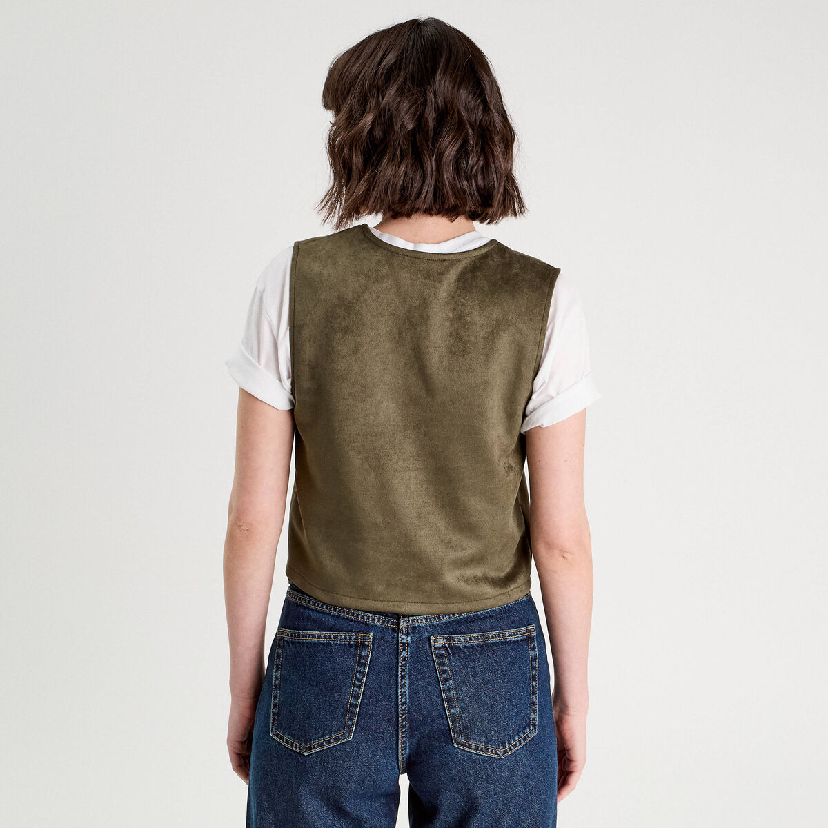 Veste suédine nouée vert kaki femme