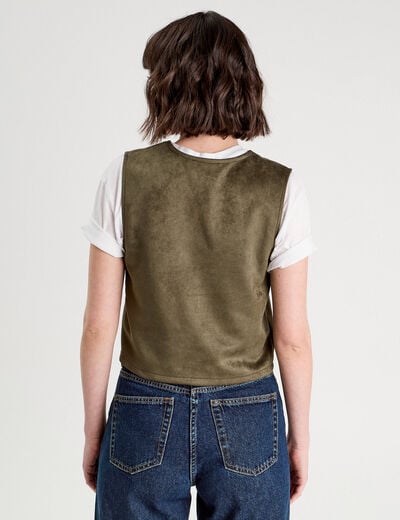 Veste suédine nouée vert kaki femme