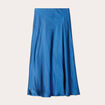 Jupe midi droite effet satin bleu marine femme