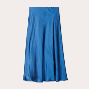 Jupe midi droite effet satin bleu marine femme