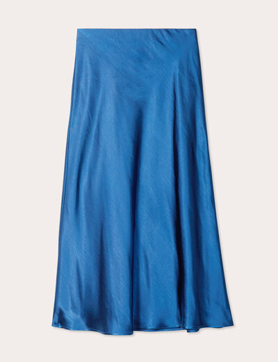 Jupe midi droite effet satin bleu marine femme