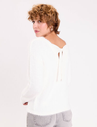 Pull dos nou&eacute; ecru femme