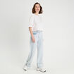 Jeans droit &agrave; revers denim bleach femme