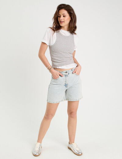 Short large en jean denim bleach femme