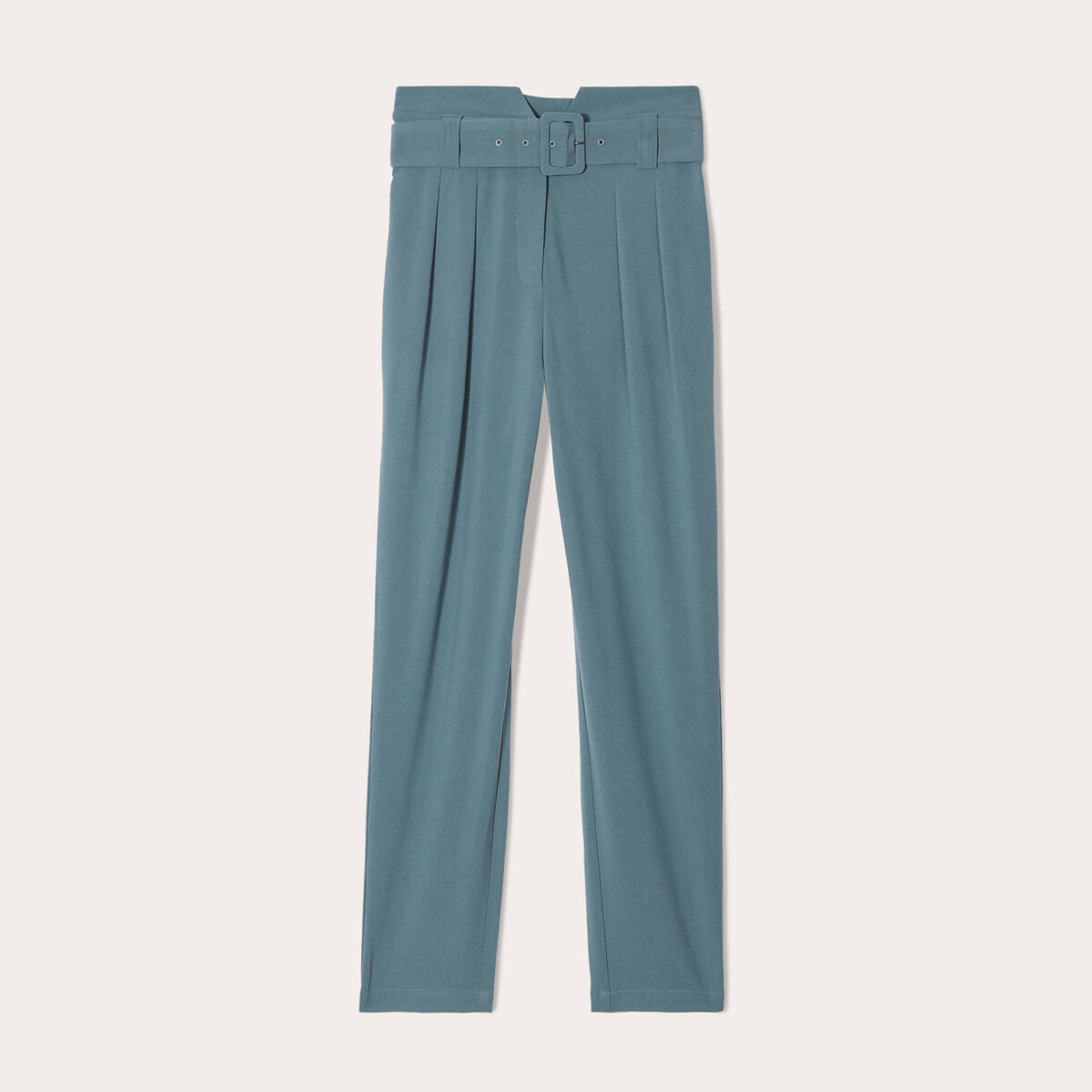 Pantalon cigarette ceinturé vert foncé femme