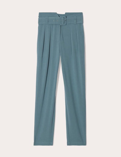 Pantalon cigarette ceinturé vert foncé femme
