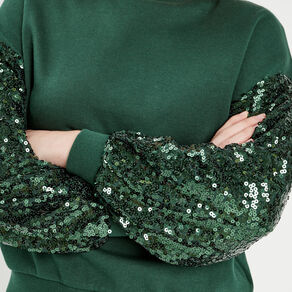 sweat manches sequins vert fonce femme Sweat manches sequins vert foncé femme