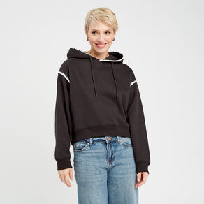 Sweat à capuche détails brodés noir femme