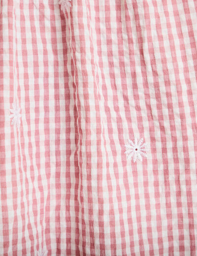 Blouse vichy brod&eacute;e rose femme