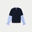 Pull col rond manches longues bleu marine femme