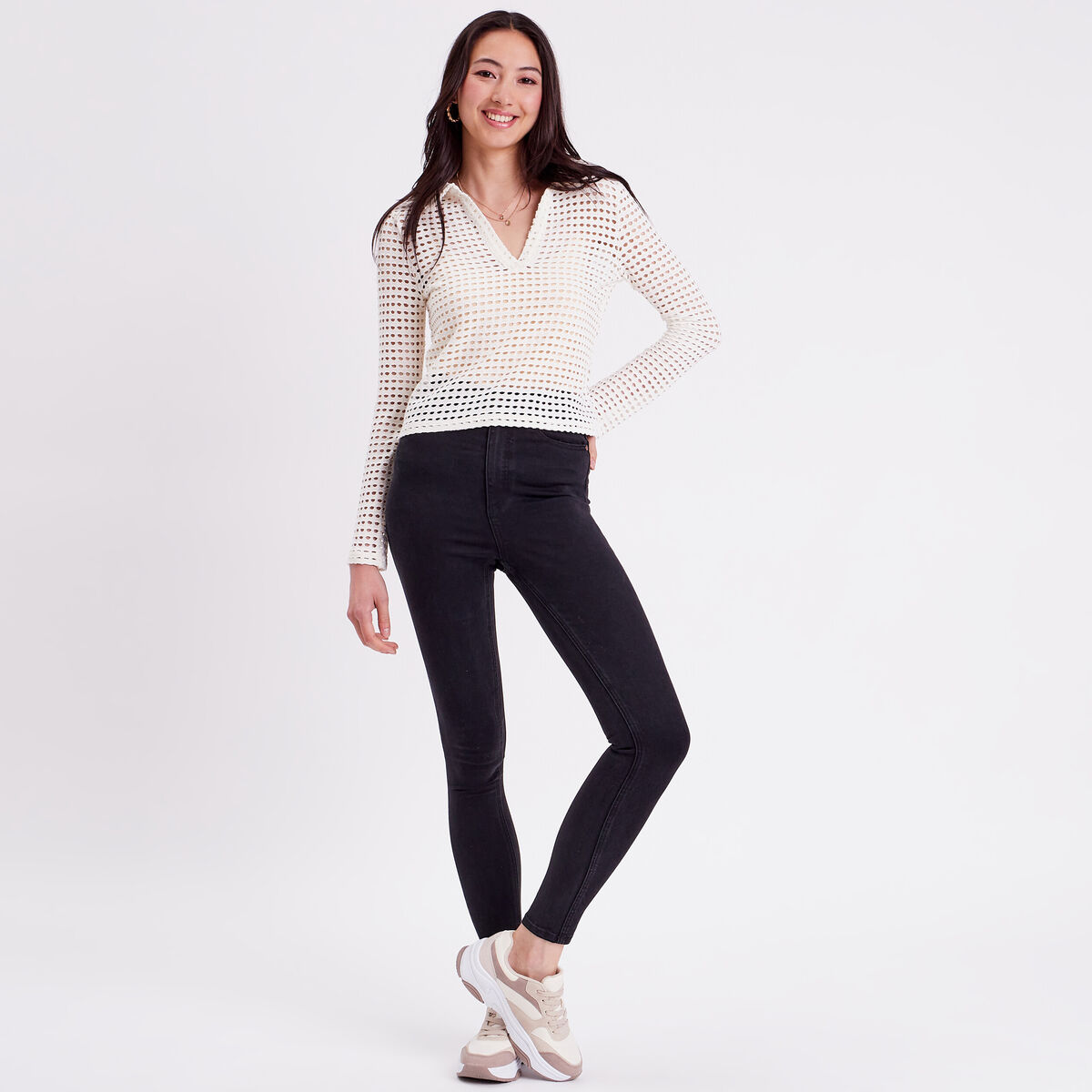 Jeans skinny taille élastiquée denim noir femme