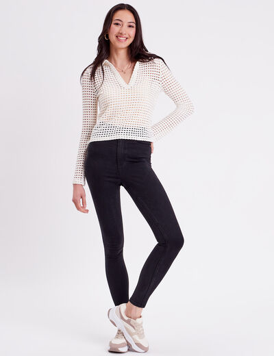 Jeans skinny taille élastiquée denim noir femme