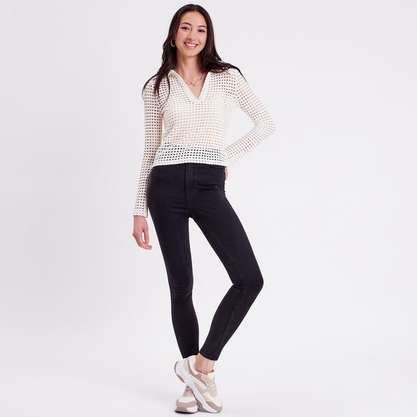 Jeans skinny taille élastiquée denim noir femme
