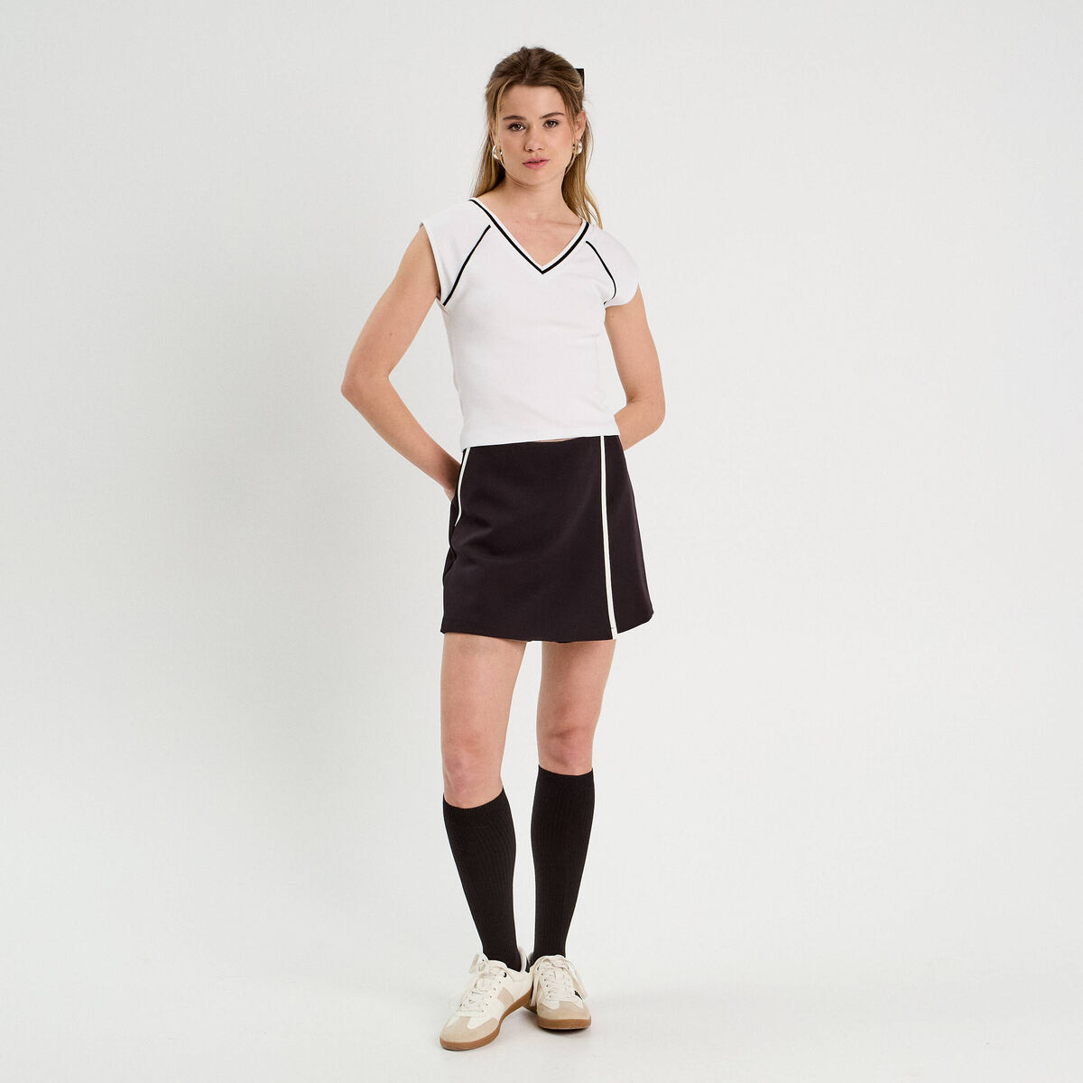Jupe-short droite stretch noir femme