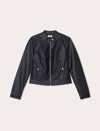 Veste courte simili cuir noir femme