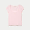 T-shirt cintr&eacute; d&eacute;collet&eacute; manches courtes rose clair femme