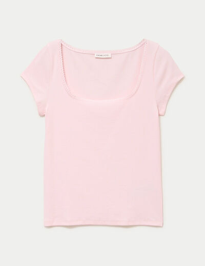 T-shirt cintr&eacute; d&eacute;collet&eacute; manches courtes rose clair femme