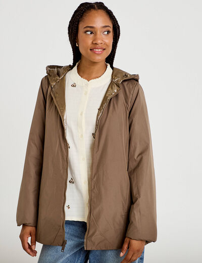 Parka r&eacute;versible &agrave; capuche taupe femme