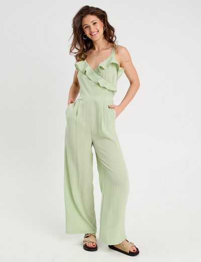 Combinaison pantalon volants vert clair femme