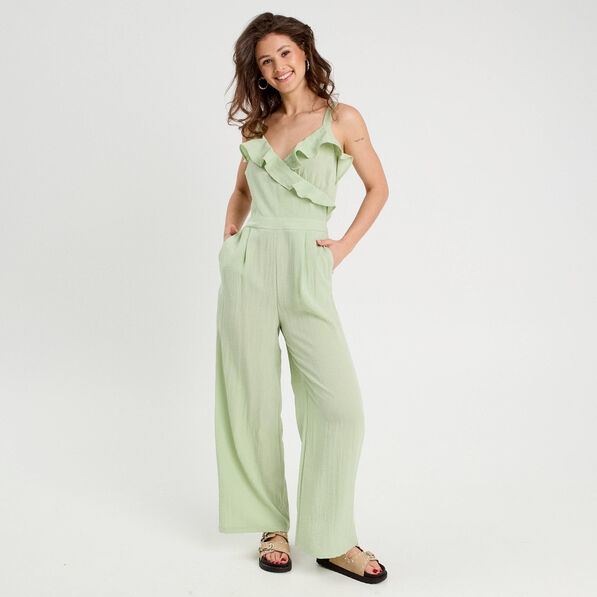 Combinaison pantalon volants vert clair femme