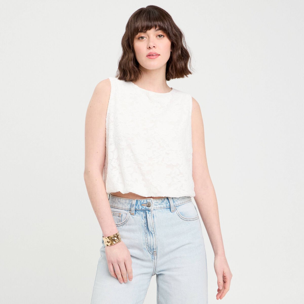 Top sans manches ecru femme