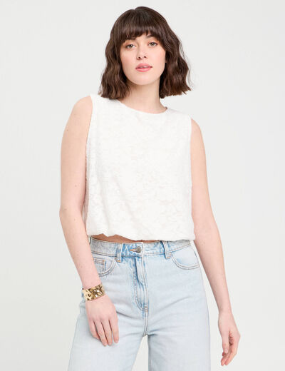 Top sans manches ecru femme
