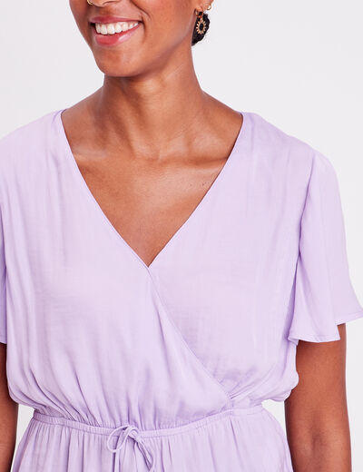 Blouse manches courtes satin violet femme