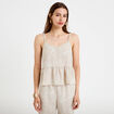 Top col v bretelles fines chin&eacute; beige femme