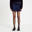Jupe-short &eacute;vas&eacute;e velours ceinture bleu marine femme