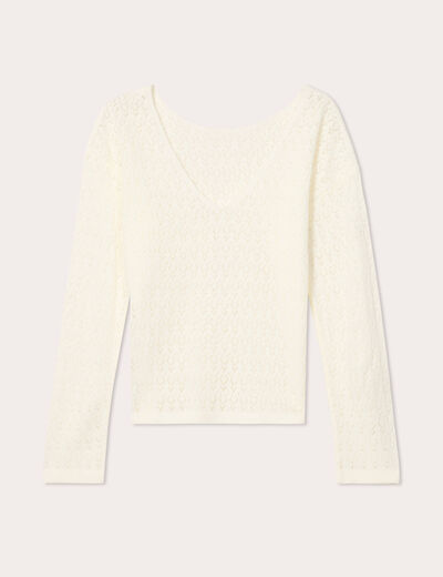 Pull manches longues ajouré ecru femme