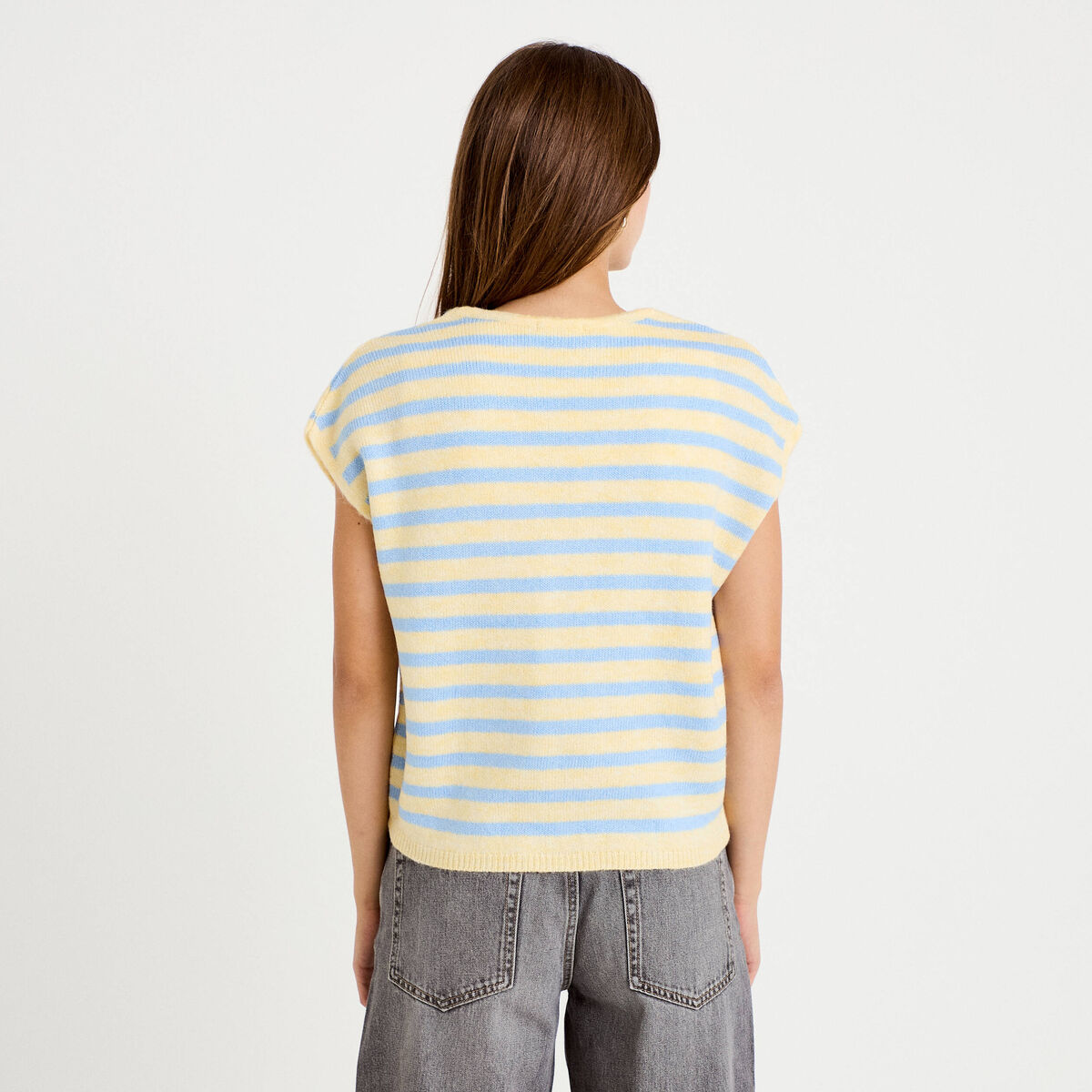 Gilet sans manches col v jaune femme