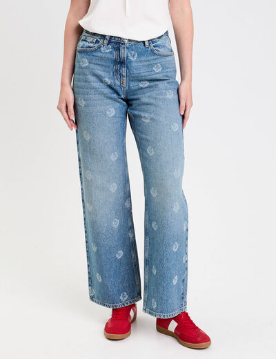 Pantalon wide leg en jean coton denim double stone femme