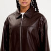Bomber oversize similicuir col chemise marron fonc&eacute; femme