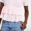 Blouse d&eacute;collet&eacute; manches courtes rose clair femme