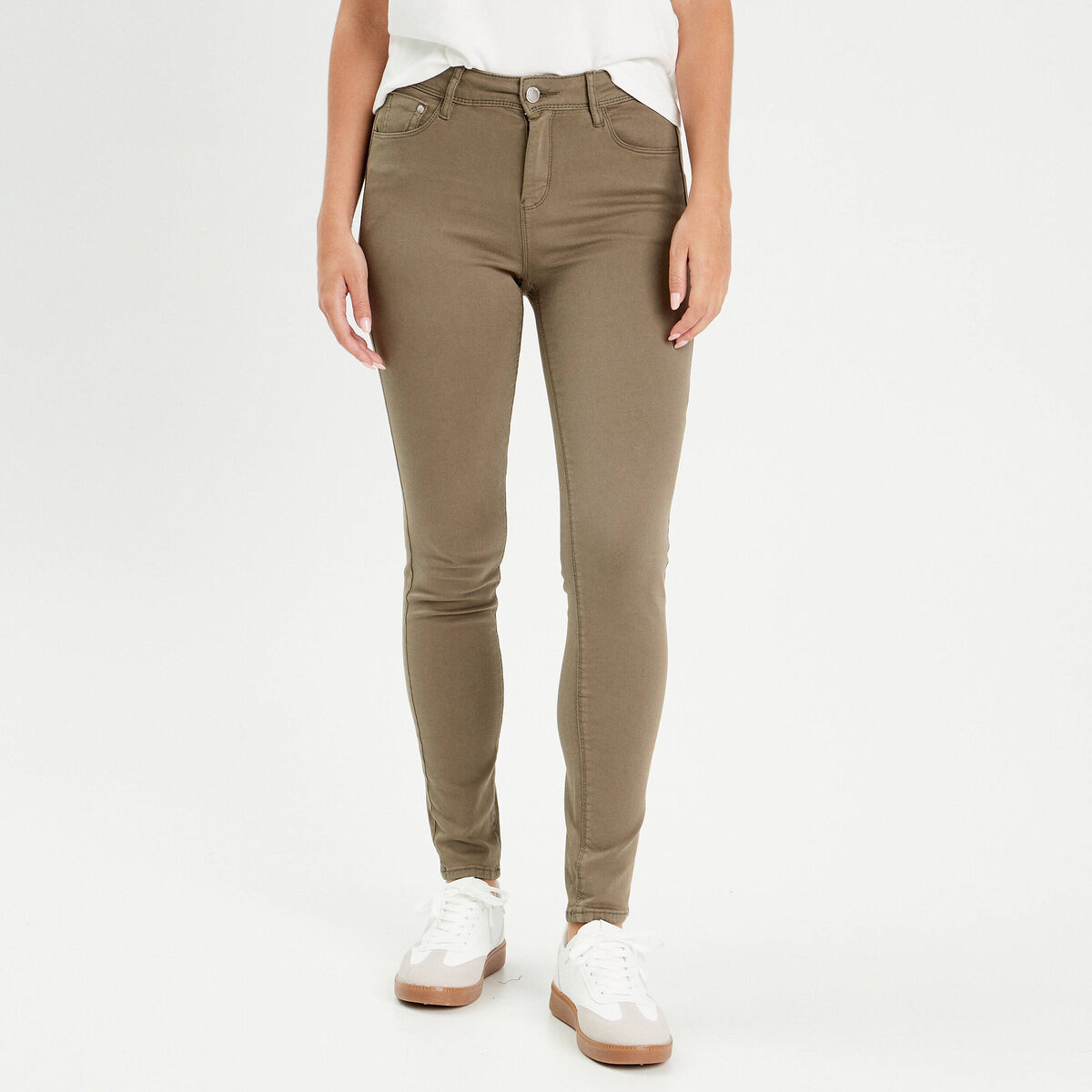 Jeans slim 5 poches vert kaki femme