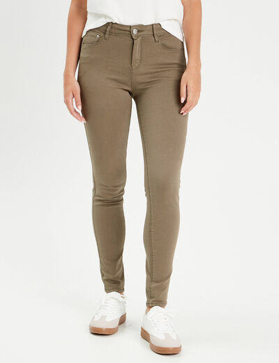 Jeans slim 5 poches vert kaki femme