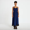 Robe longue &eacute;vas&eacute;e col v dentelle bleu marine femme