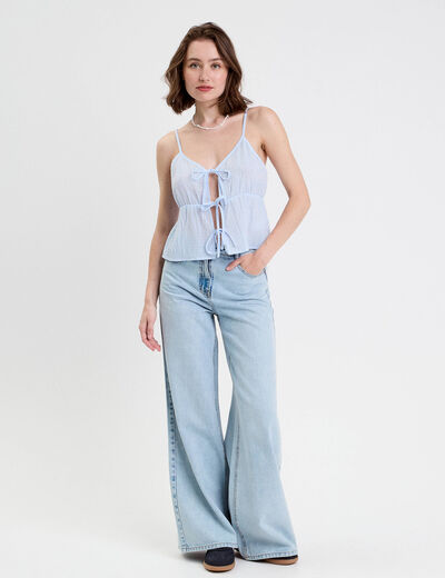 Débardeur court décolleté noeuds beige femme