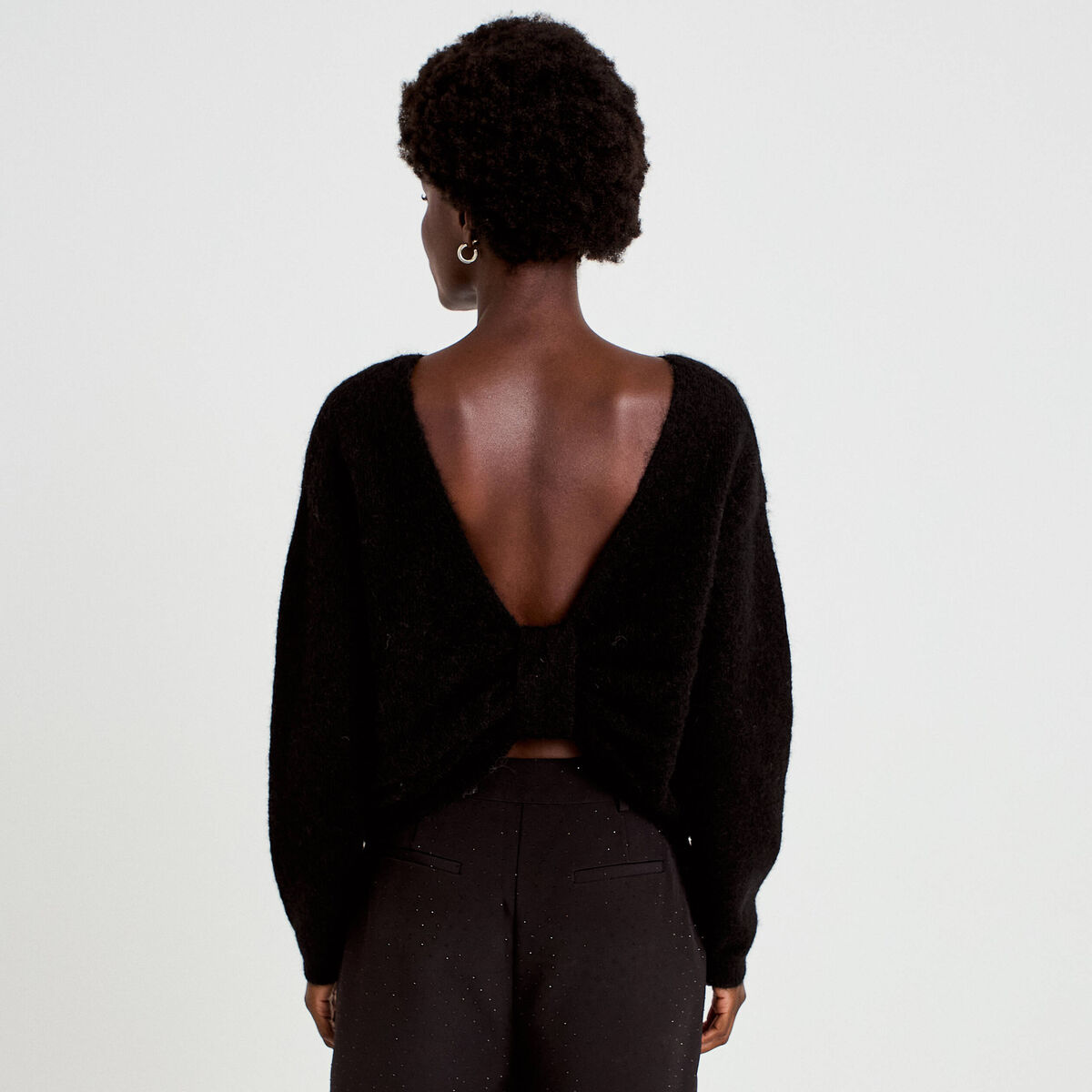 Pull col rond manches longues noir femme