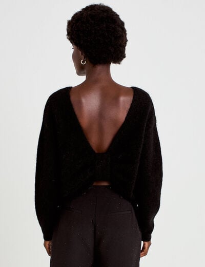 Pull col rond manches longues noir femme