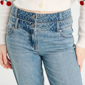 Jeans large denim double stone femme