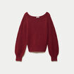 Pull ajour&eacute; col bateau manches longues rouge fonc&eacute; femme