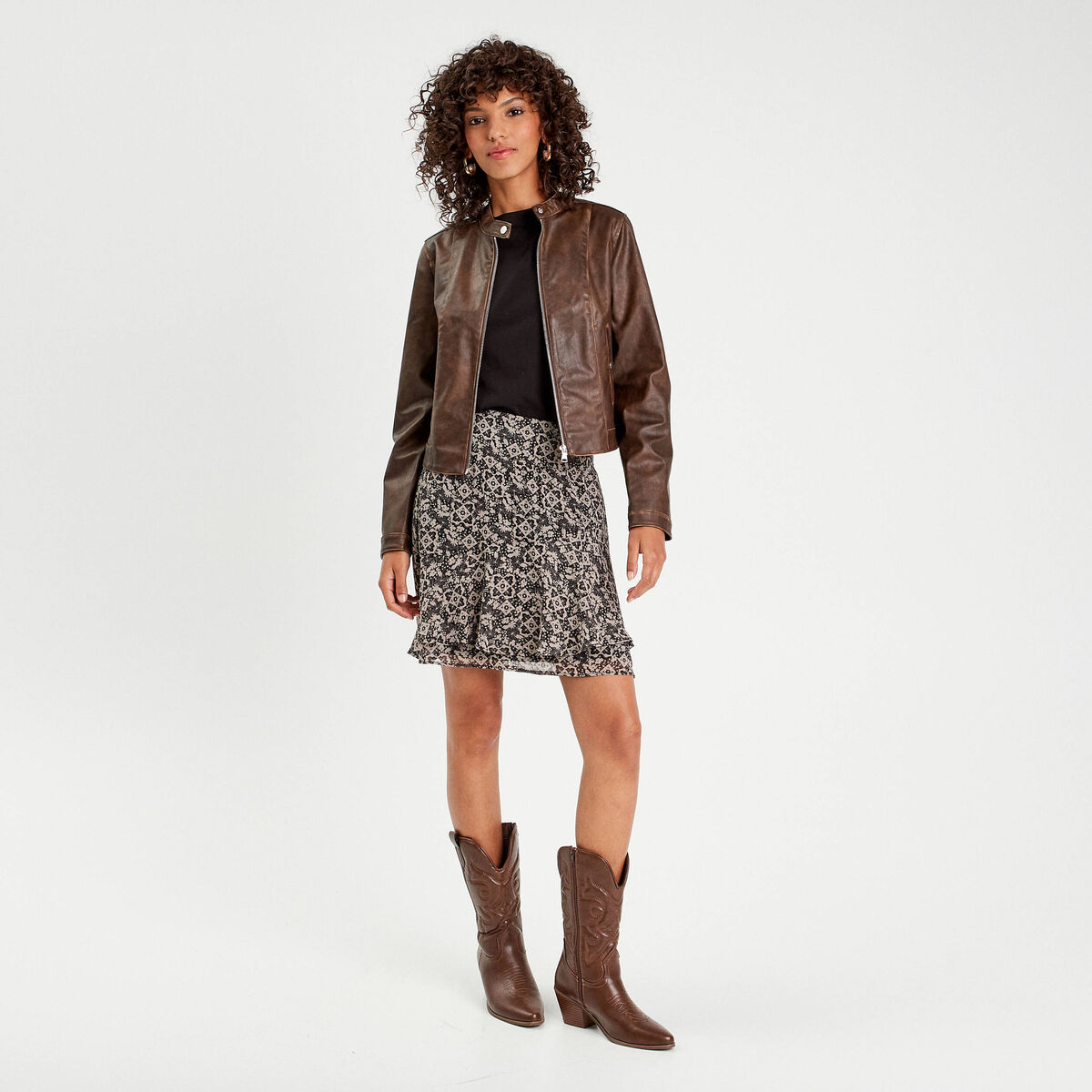 Jupe évasée taille élastiquée noir femme