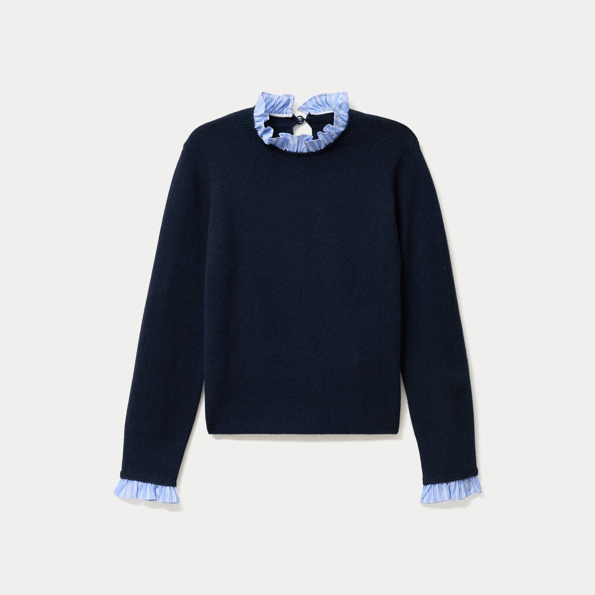 Pull col chemise manches longues bleu marine femme
