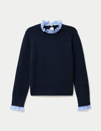 Pull col chemise manches longues bleu marine femme